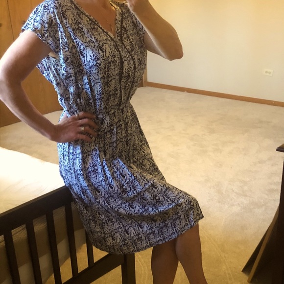 Dress: Short Sleeved Blue and White - Picture 2 of 9